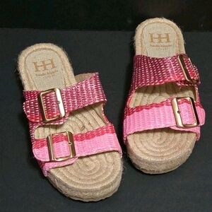 NWOT Haute Hippie Raffia Pink Flat Platform Buckle Sandals Womens Size 8M